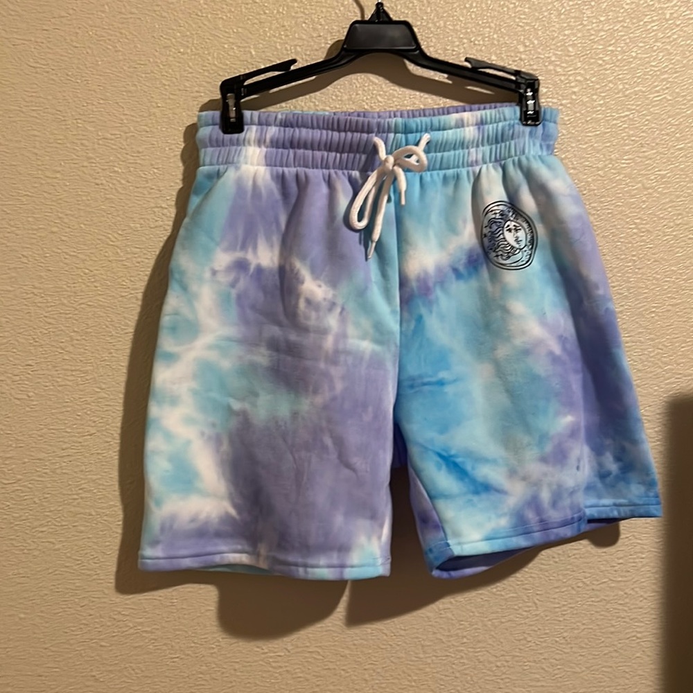 Blue tie dye sweat shorts